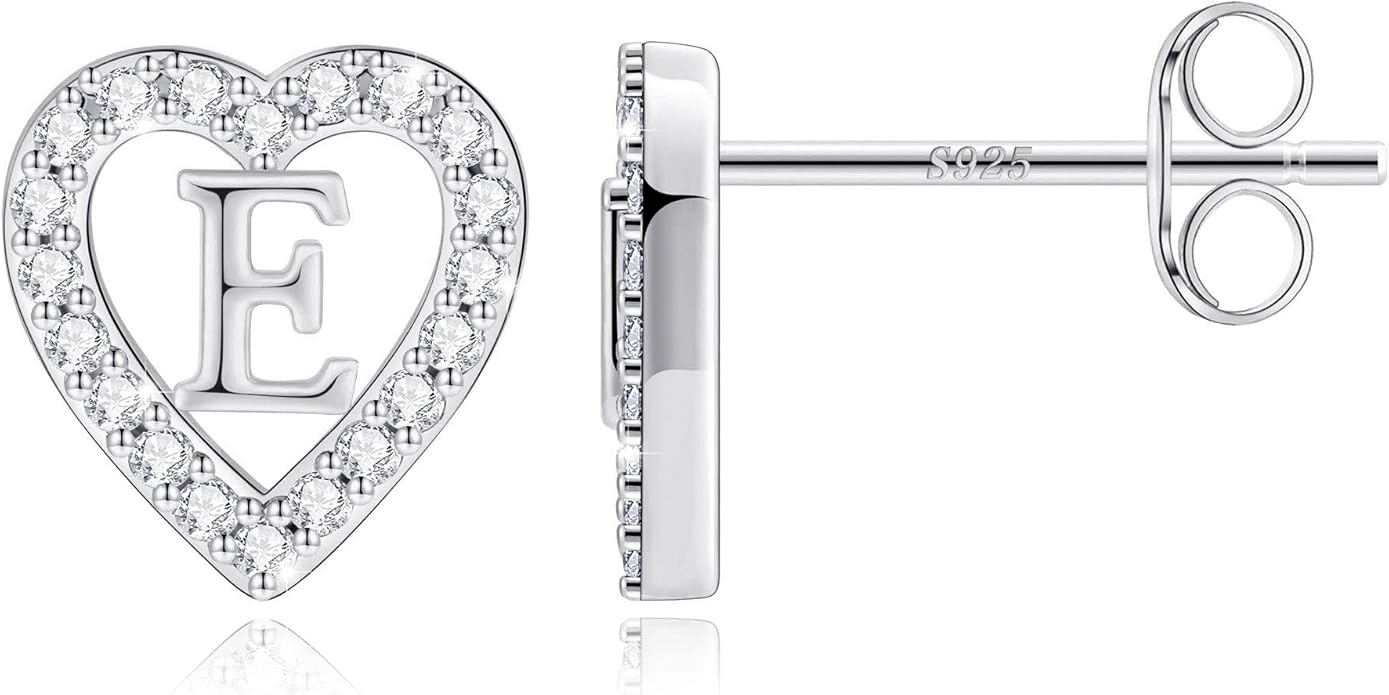 Anoup Christmas Gifts for Grandkids Girls Earrings - S925 Sterling Silver Post CZ Hypoallergenic Stud Heart Initial Earrings for Women Kids Jewelry Stocking Stuffers for Teen Girls Birthday Gifts