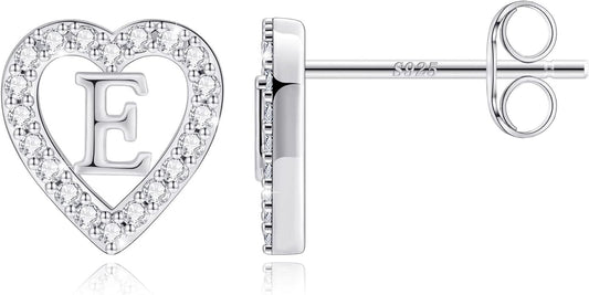 Anoup Christmas Gifts for Grandkids Girls Earrings - S925 Sterling Silver Post CZ Hypoallergenic Stud Heart Initial Earrings for Women Kids Jewelry Stocking Stuffers for Teen Girls Birthday Gifts