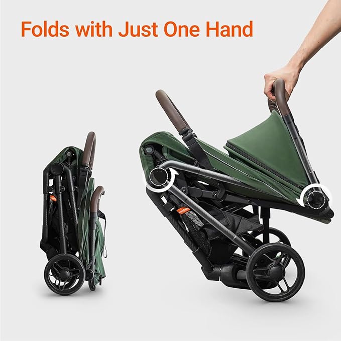 MAMAZING Lightweight Baby Travel Stroller with Carbon Fiber Frame, Compact & Airplane-Friendly, One-Handed Folding Design, 11.6 lbs, Perfect for Toddlers, Green