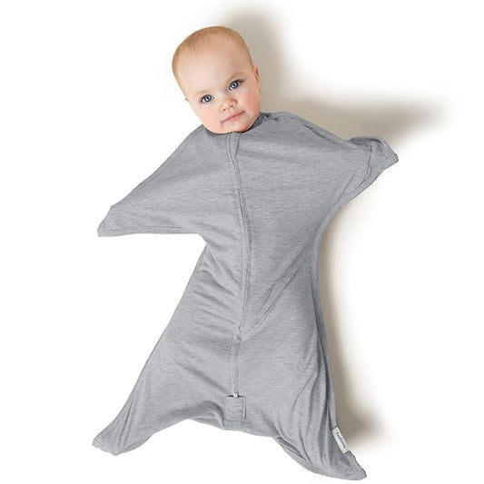 SleepingBaby Zipadee-Zip Transition Swaddle - Cozy Baby Swaddling Blanket with Zipper Convenience - Roomy Wearable Blanket for Easy Diaper Changes - 6-12 Month - Hall of Fame Grey Heather