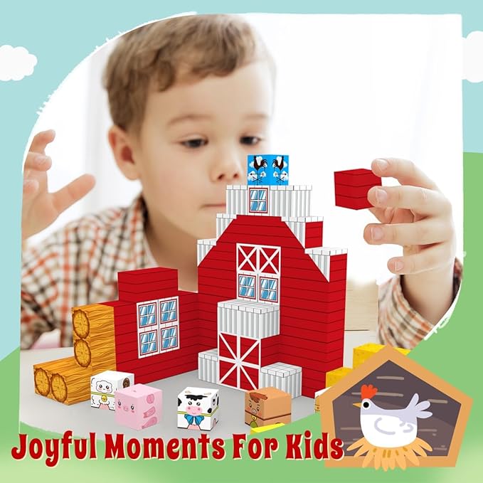 Allenjoy 80PCS Fall Autumn Farm Theme Magnetic Blocks STEM Educational Magnet Building Set for Kids Ages 3+ Creative Birthday