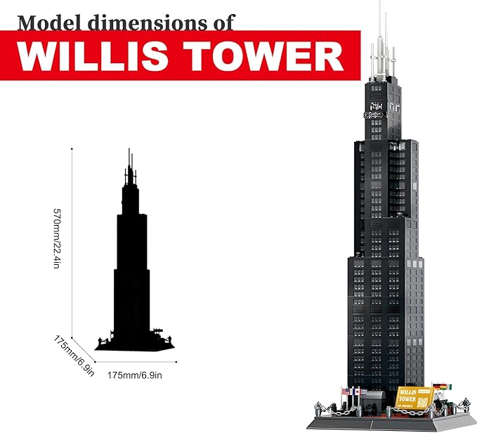 Chicago Willis Tower Model Building Blocks Sets Chicago Skyline Architecture Building Kits Famous Landmark Model Toys Gift for Adults Kids Teens 1241 PCS