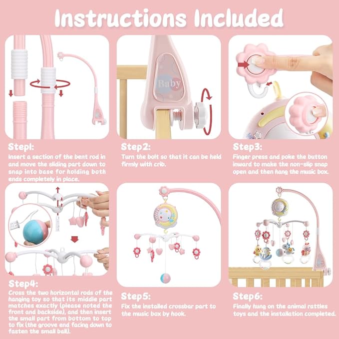 Baby Musical Crib Mobile with Timing Function Projector and Lights,Hanging Rotating Rattles and Remote Control Music Box with 150 Melodies,Crib Toy for Newborn 0-24 Months