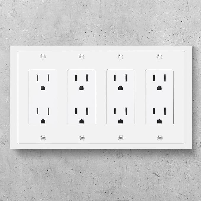 Modern Edge Decorative Wall Plate Switch Plate Outlet Cover, Durable Solid Zinc Alloy (Quad Decorator, White)