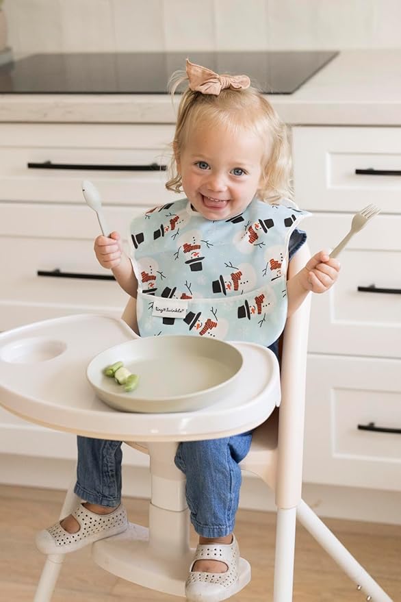 Tiny Twinkle Mess Proof Baby Bibs for Eating – Waterproof, Wipeable Toddler Bibs with Pocket – Baby Food Bibs for Girls & Boys(3 Pack,Christmas)