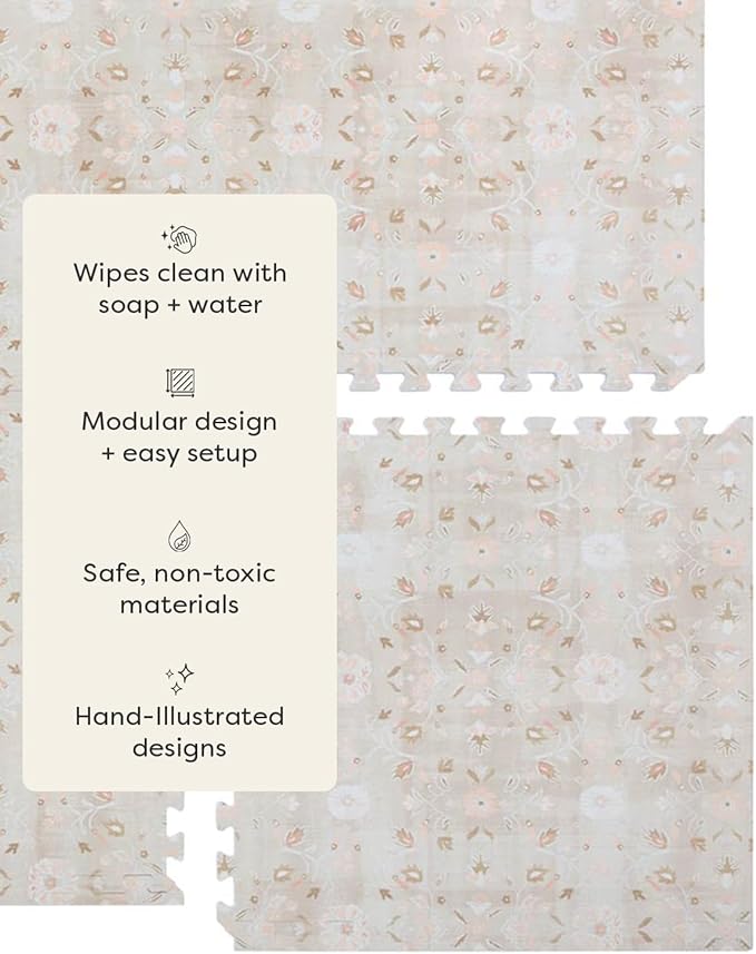 House of Noa Baby Play Mat – 4x8 Linen Gemma – Set of 8 Tiles – Cushioned EVA Foam Play Mat for Floor, Soft Interlocking Baby Crawling Mats for Hard Floors