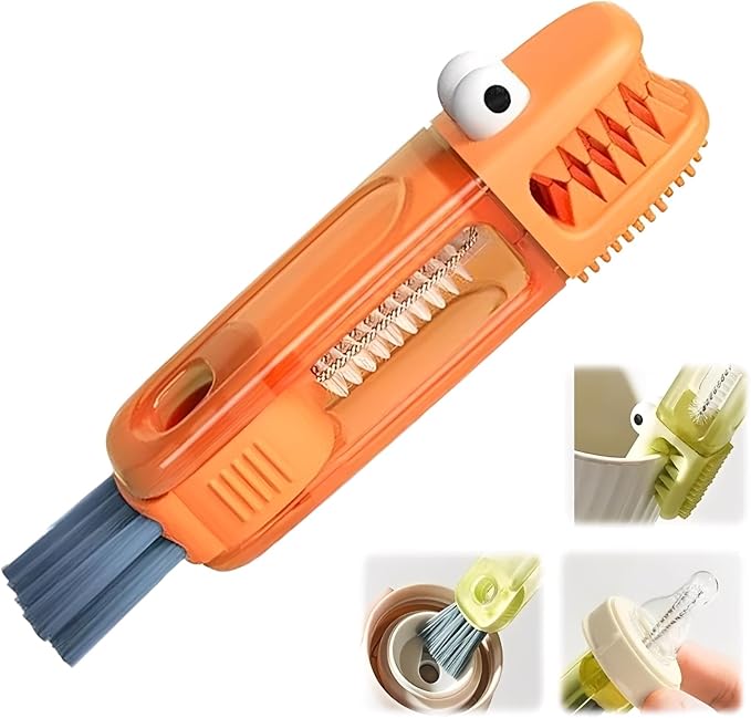 3 in 1 Cup Lid Cleaning Brush, 2025 Upgraded Multifunctional Insulation Bottle Cleaning Tools, Portable Crevice Cleaning Brush Set for Baby Bottle Gap Tight Spaces (#2 Red)