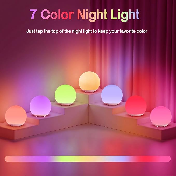 Night Light for Kids,7 Colors Dimmable Baby NightLight, Timer+Touch Control for Baby Nursery Lamp, Portable+Rechargeable for Kids Toddler Night Lamp