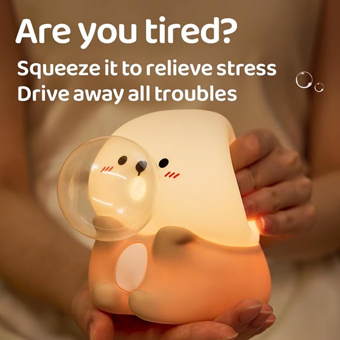 Sea Otter Night Light for Kids, Rechargeable Bedside Touch Lamp, Dimmable, with Timer, Soft Silicone Nursery Night Light, Breastfeeding, Toddler, Baby, Kids Decoration