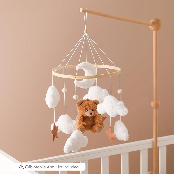 let's make Baby Mobile for Crib Bear Cloud Crib Mobile Handmade Furry Nursery Mobile Gender Neutral Crib Toy Hanging for Nursery Decor Accessories