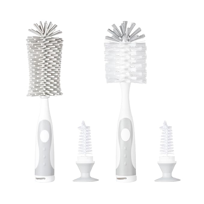 Chemimoso Multifunctional Cleaning Brush, Baby Bottle Brush, Water Bottle Brush Cleaner, Cup Brush, Rotate The Suction Cup to Obtain The Small Bristle Brushes Hidden in Handles, Set A, Grey