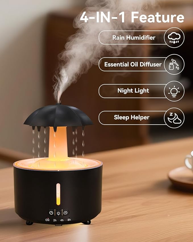 Missfly Aromatherapy Diffuser,Clouds and Cool Mist Humidifier,360° Rotatable,Super Quiet, Easy to Fill & Clean, Auto Shut-Off,300ml Humidifiers for Bedroom Home and Office (Black)