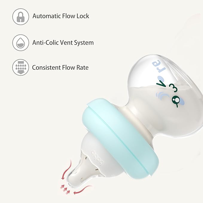 YOHKOH Newborn Glass Baby Bottles with Slow Flow Nipple for 0+ Months, Wide Neck Feeding Bottle, 2.7oz/80ml (Blue, 2.7oz (Pack of 4))