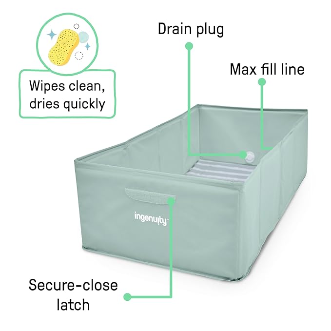 Ingenuity Tuckaway Toddler Folding Tub, Converts Shower to Tub, Folds to Store, Easy to Clean, No Assembly Required, Portable Baby Bathtub for Travel, 12M-5Y