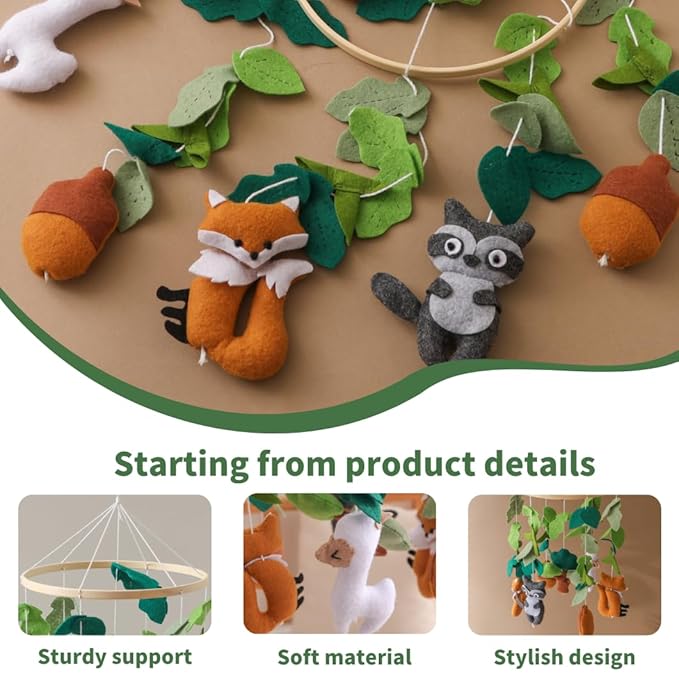 GOODMOM Forest Nursery Mobile – Handmade Crib Mobile with Fox and Owl Perfect for Boys & Girls Design Sturdy Structure Easy Assembly and a Delightful (Wild Animal Kingdom)