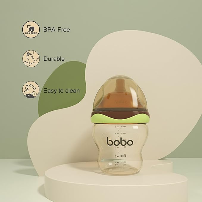 YOHKOH Baby Bottles - Newborn Wide Neck Baby Bottles with Slow Flow Breast-Like Nipple, PPSU Anti-Colic Bottles Breastfeeding System (Green, 6oz (Pack of 4))