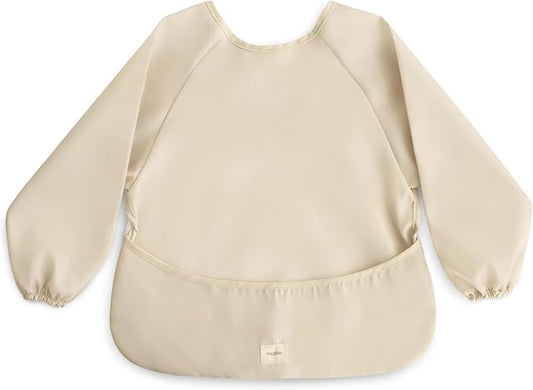 mushie Long Sleeve Baby Bib | Water Resistant Adjustable Fit for Ages 6-24 Months
