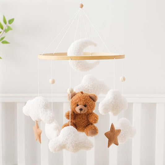 let's make Baby Mobile for Crib Bear Cloud Crib Mobile Handmade Furry Nursery Mobile Gender Neutral Crib Toy Hanging for Nursery Decor Accessories