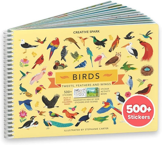 Cupkin Bird Sticker Book Activity for Kids, Toddler Airplane Travel Essentials, 500+ Parrot Stickers + 12 Scenes + 12 Coloring Book Pages, Bird Lover Kids Gift, Kid Crafts for Ages 2-8