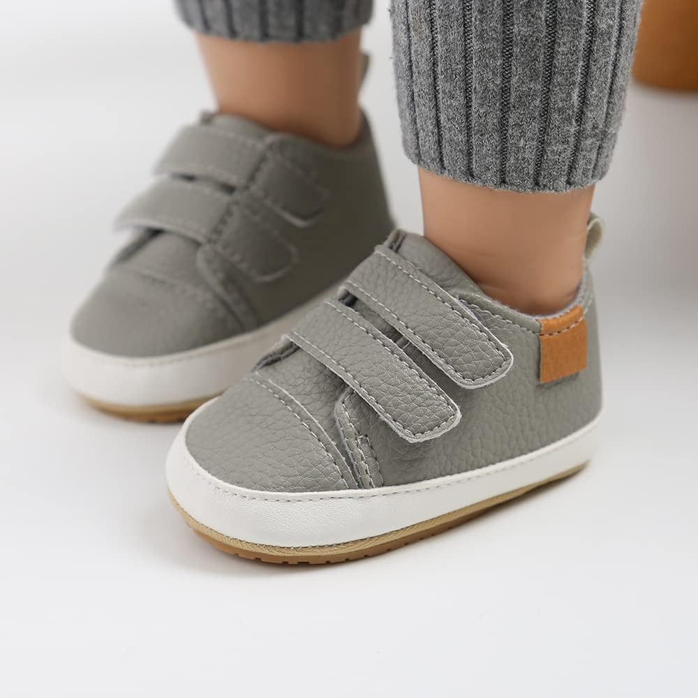 SOFMUO Baby Boys Girls High Top Ankle PU Leather Sneakers Soft Rubber Sole Infant Moccasins Newborn Oxford Loafers Anti-Slip Toddler Wedding Uniform Dress Shoes