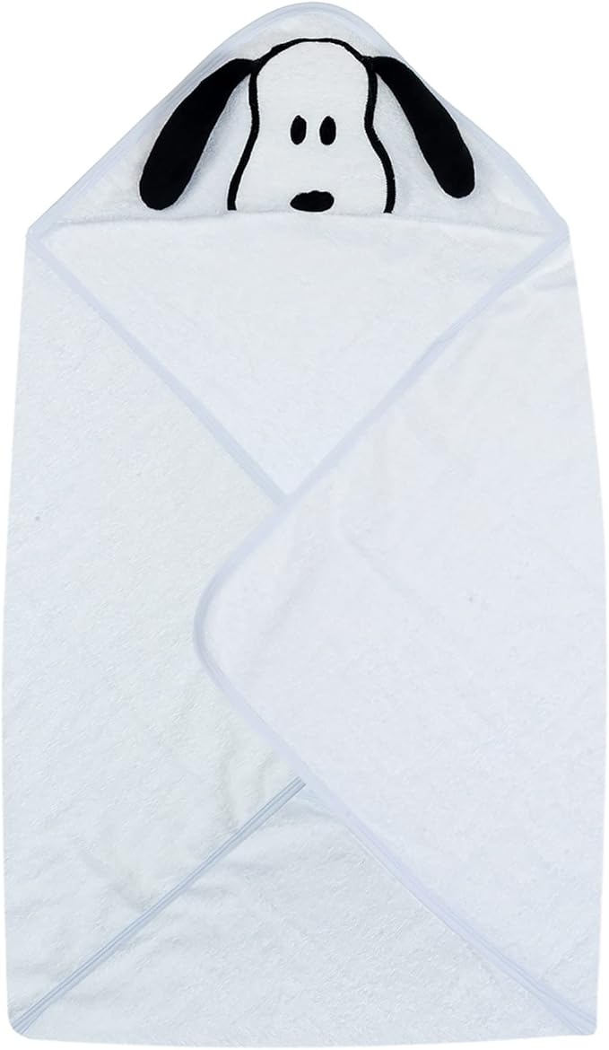 Lambs & Ivy Snoopy Baby/Infant Cotton Hooded Bath Towel - White