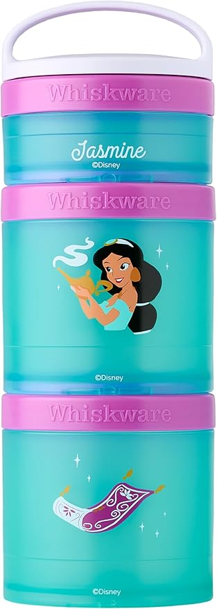 Whiskware Disney Princess Aladdin, Stackable Snack Containers for Kids, 3 Stackable Snack Cups for School or Travel, Backpack and Cupholder Friendly, Jasmine and Magic Carpet