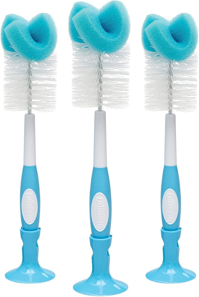 Dr. Brown's Vent Cleaning Baby Bottle Brushes - 4pk and Baby Bottle Cleaning Brush with Sponge and Scrubber - Blue - 3pk
