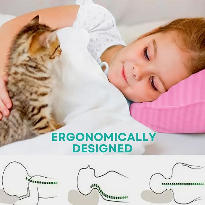 kinder Fluff Children Pillow (2-Pack) – Small Pillows for Kids - Hypoallergenic, Machine Washable & Lump Free - Intended for Children 2+ Years (10x15in, Pink)