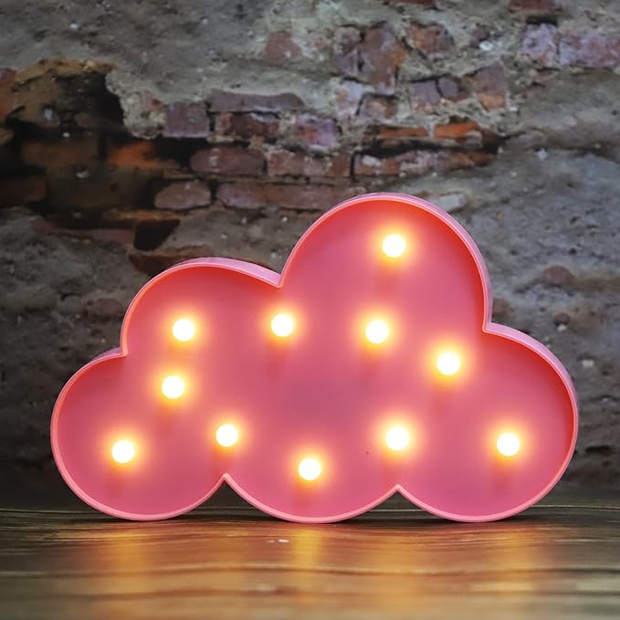 LED Cloud Marquee Signs, Light Up Cloud Decorative Signs Hanging Hole Nursery Room Night Light for Baby Shower, Party Supply, Christmas Decor-Pink
