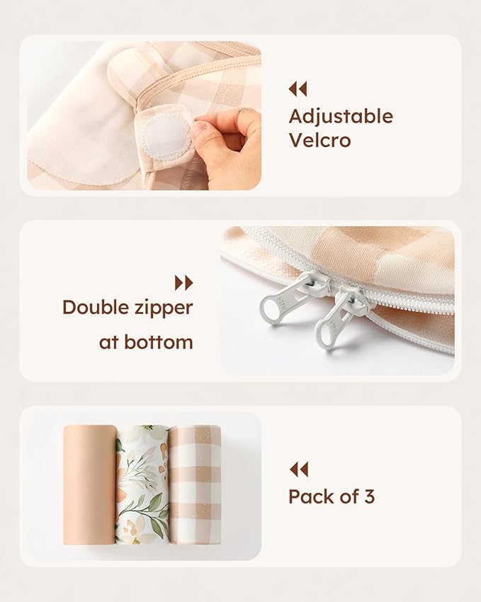 Baby Swaddles for Newborns with Zipper, 100% Cotton Newborn Swaddle Sack, 3 Pack Baby Swaddles 0-3 Months Swaddle Sleep Sack for Newborn Baby Boy Girl Orange Flower