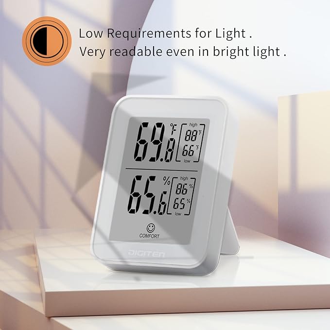DIGITEN Digital Hygrometer Indoor Thermometer Humidity Meter Rare 360° HD E-Ink Screen Room Thermometer with Temperature and Humidity Monitor Mini Hygrometer Thermometer