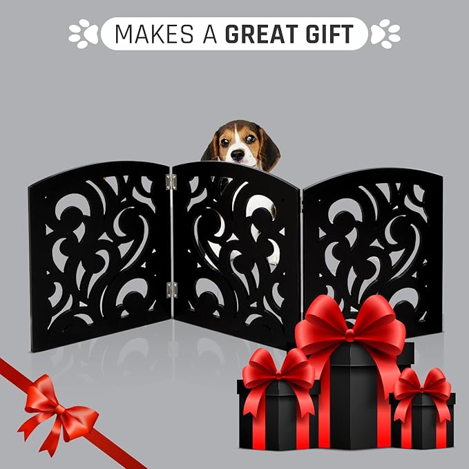 Bundaloo Freestanding Dog Gate Expandable Decorative Wooden Fence for Small to Medium Pet Dogs, Barrier for Stairs, Doorways, & Hallways