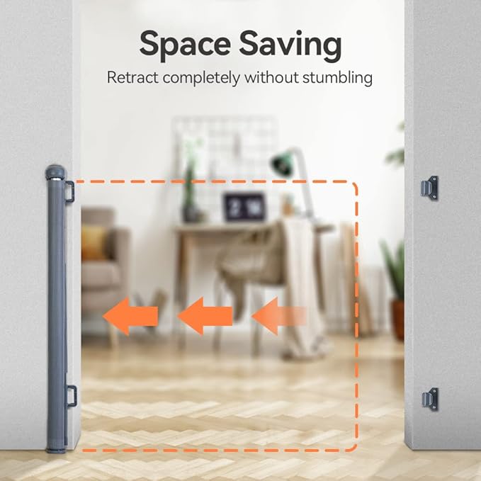 COMOMY Retractable Baby Gate for Stairs, 0-71" Mesh Dog Gate for House Doorways Hallways, 33" Tall Extra Wide Child Safety Gate for Kids Pets, Indoor and Outdoor (Grey)