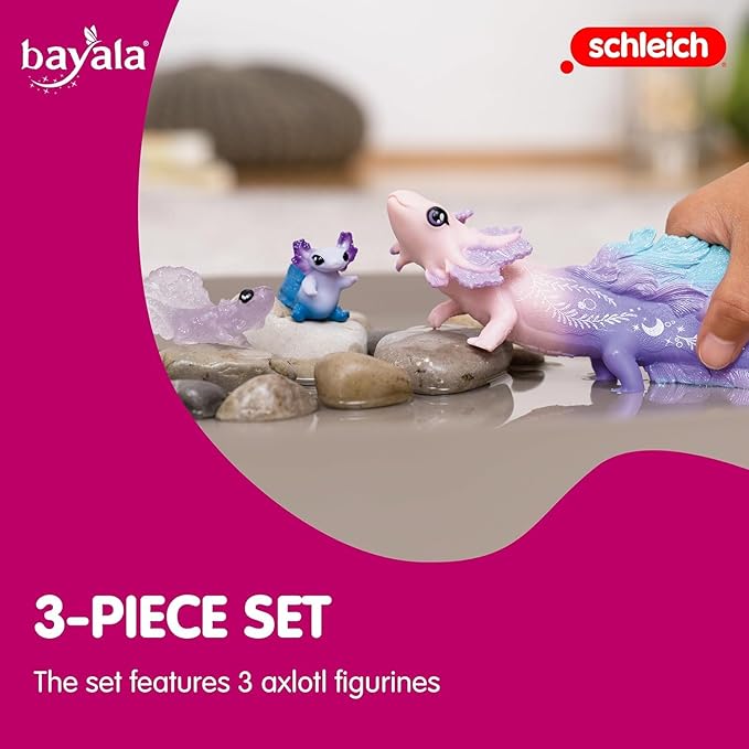 Schleich Bayala - 3PC Colorful Axolotl Figurine Toy Set - Mermaid Mythical Creature Playset for Girls and Boys - Cute Undersea Fairy Salamander Figures - Fantasy Animal Toys for Kids Ages 5+ | 42628