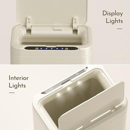 ELPHECO Stainless Steel Office Trash Can Motion Sensor Garbage Can Touchless Smart Trash Can Automatic Waste Bin for Kitchen, Office, Bathroom (Cream Beige, 6.6 Gallons), 2AA