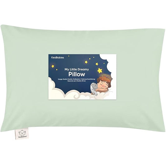 Toddler Pillow with Pillowcase - 13x18 My Little Dreamy Kids Travel Bed Pillows for Sleeping, Organic Cotton Small Pillowcase, Soft & Breathable, Machine Washable, Toddlers 2-5 Years Old (Sage)