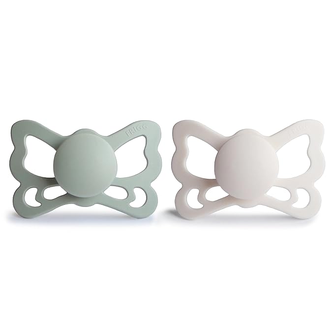 FRIGG Butterfly Anatomical SilkySoft Silicone Baby Pacifier | Made in Denmark | BPA-Free (Sage/Silver Gray, 6-18 Months)