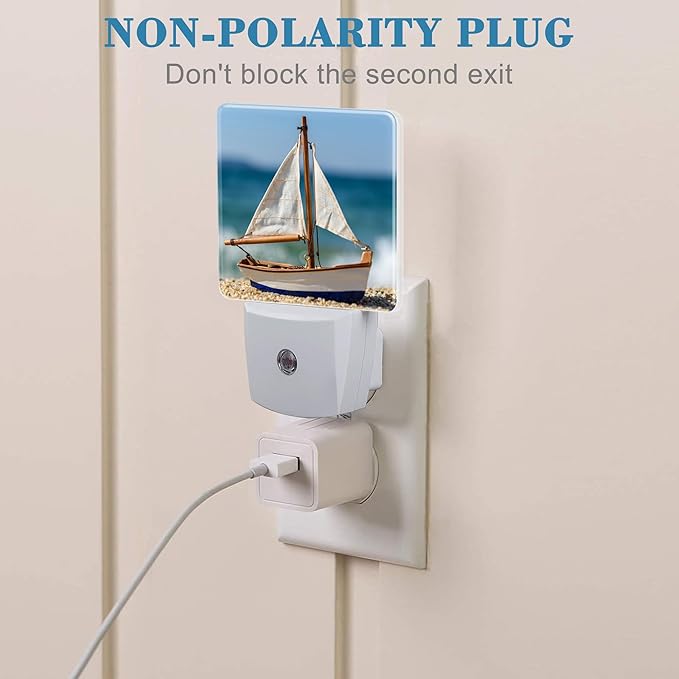 Night Light for Kids Girls Boys, Tropical Sandy Beach and Sailboat LED Night Light Plug into Wall with Dusk to Dawn Sensor for Room Decor, Hallway, Kitchen, Bathroom, Nursery, Stairs