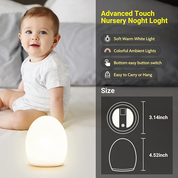 Cute Kids Night Light Night Lamp Night Lights for Kids Bedroom Toddler Baby Portable Silicone Battery Led Nightlight Nursery(Egg)