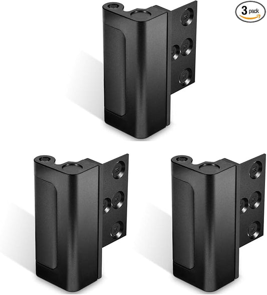 3Pack Home Security Door Reinforcement Lock Childproof, Add High Security to Home Prevent Unauthorized Entry, Aluminum Construction Finish Black