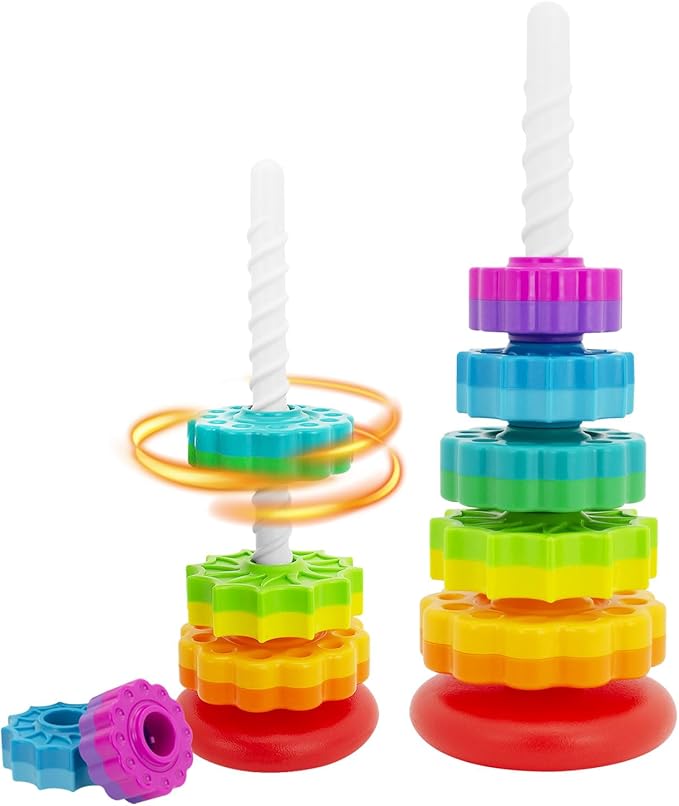 Baby Spin Stack Toy, Premium Stacking Toys for Kids, Spinning Stacking Toy for Babies and Toddlers, Educational Toddler Learning Toy,Autism Spin Stack Toys,Rainbow Spinning Wheel Toys