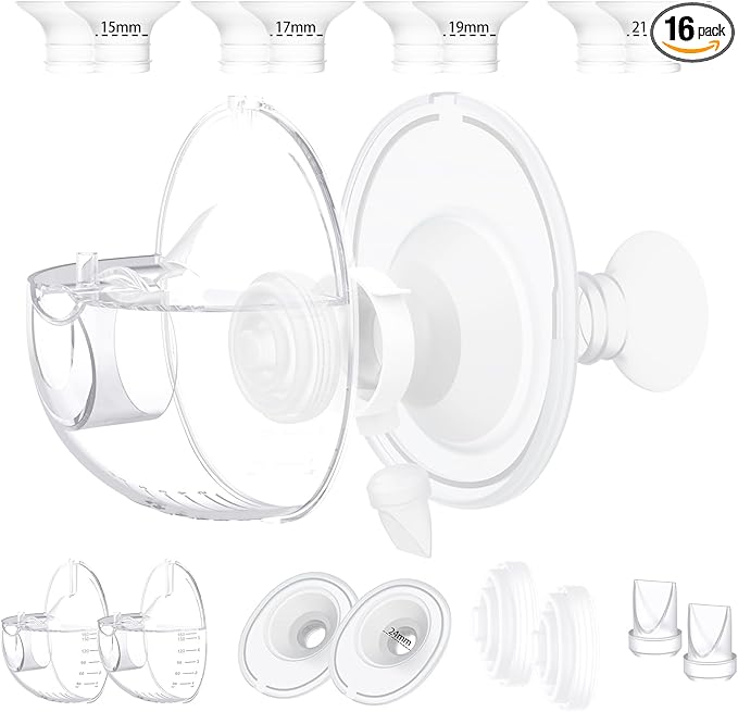 Two Complete Sets Compatible with Momcozy M5 Breast Pump Replacement Parts, 24mm Collection Cup and 15/17/19/21mm 8pcs Flange Size Kit for M5 only, not Other Models