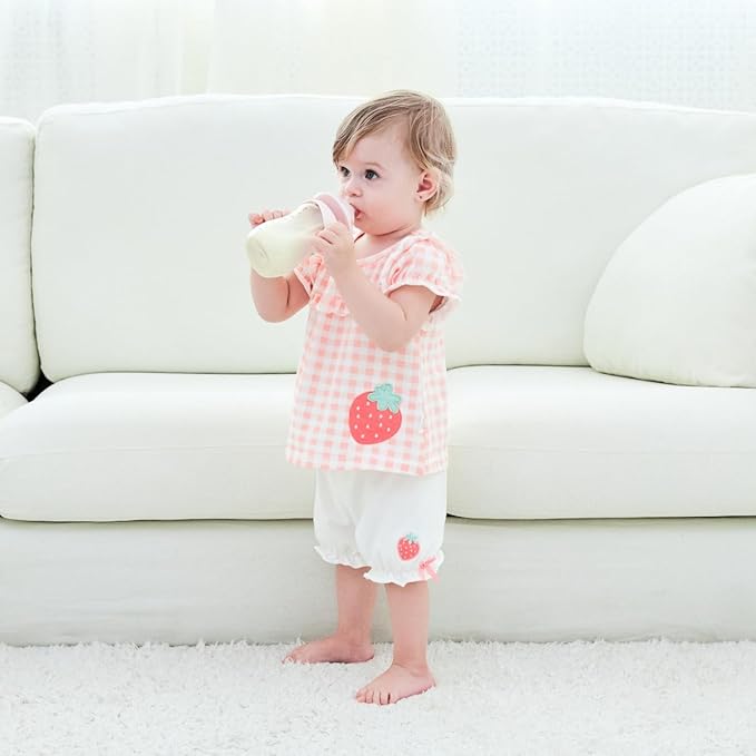 Baby Bottles, Weighted Straw Toddler Milk Bottles with Non-Slip Handle, Size + Variable Fast Flow, 12+ Months, BPA-Free, Pink/1Pack/9oz