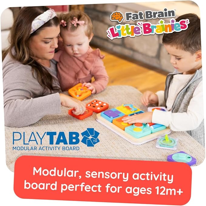 Fat Brain Toys PlayTab Essentials, Modular Sensory Activity Board, Busy Board for Toddlers and Babies Ages 12 Months+
