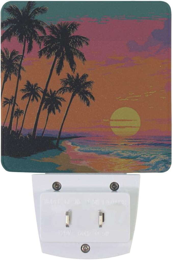 Aslsiy Night Light for Kids Palm Tree Beach Sunset (4) Plug in Wall Lamp LED Dusk to Dawn Sensor Energy Saving Nightlight for Boys Girls Men Women