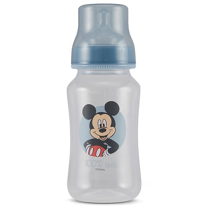 Disney Mickey Mouse Baby Bottles 11 oz for Boys or Girls | 2 Pack of Infant Hourglass Shaped Bottles with Cover for Newborns and All Babies | BPA-Free Plastic Baby Bottle for Baby Shower