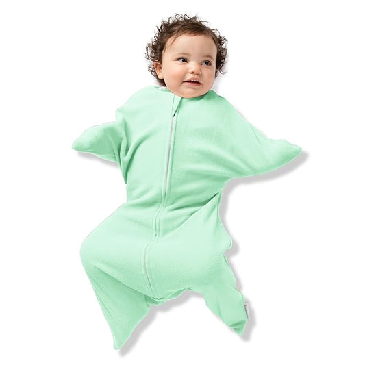 SleepingBaby Zipadee-Zip Transition Swaddle - Cozy Fleece Wearable Blanket with Two-Way Zipper for Baby Sleep - Mint, Large (12-24 Month)