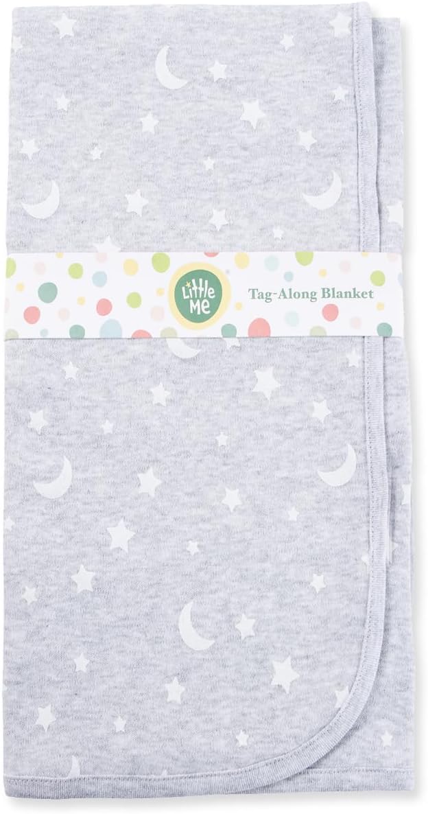 Little Me Blankets for Baby Gender Neutral Swaddling Receiving Blanket, Grey Moon and Stars, 30 x 27 Inches