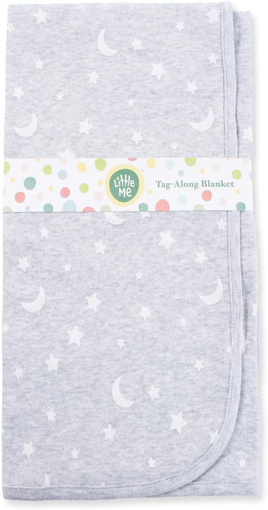 Little Me Blankets for Baby Gender Neutral Swaddling Receiving Blanket, Grey Moon and Stars, 30 x 27 Inches