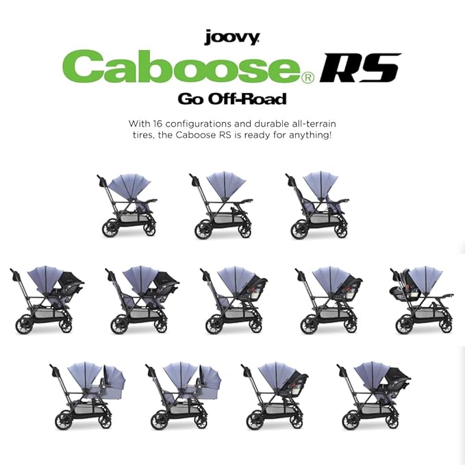 Joovy Caboose RS Sit & Stand Double Stroller for Children Up to 55 lb. with All-Terrain Wheels, UPF50+ Sun Canopy & Magnetic 5-Point Safety Harnesses, Slate